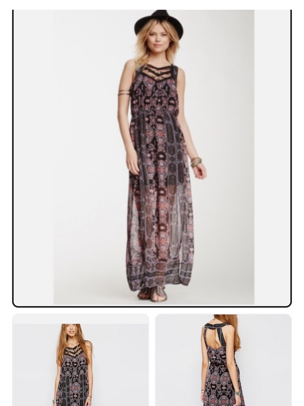 Free People Printed Maxi Dress in Black and Mauve